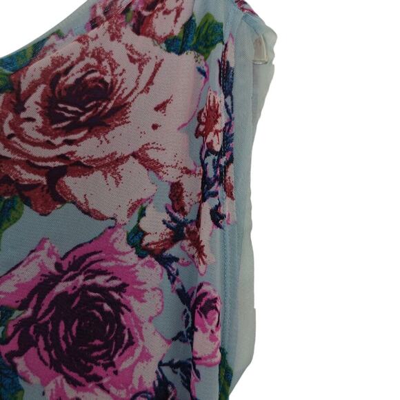 Free People Floral Carmel Mesh Midi Dress Size Medium Blue Stretch Side Slits - Picture 5 of 13